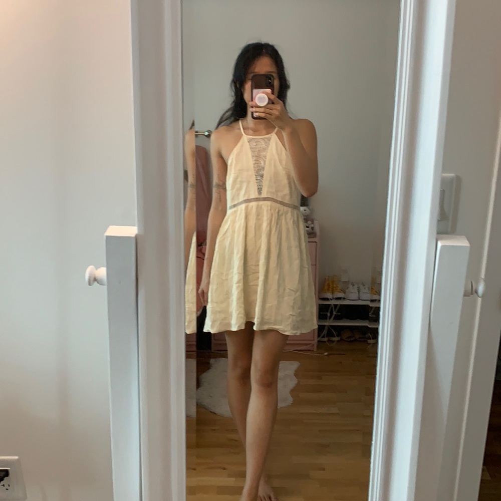 NWT LF Nature Roe beige lace cut out dress